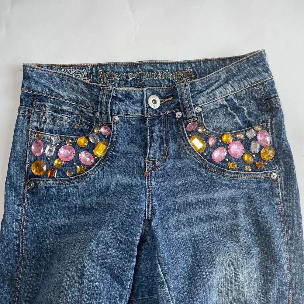 Y2K Low Rise Flare Embroidered Jeans 26 XS